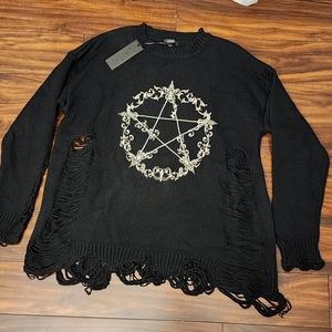 Dollskill Widow Coven Cozy Oversized Distressed Sweater